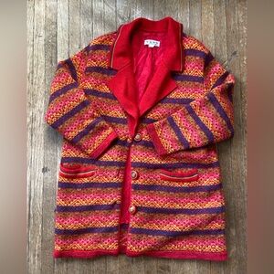 Bright Red Multicolor oversize cardigan